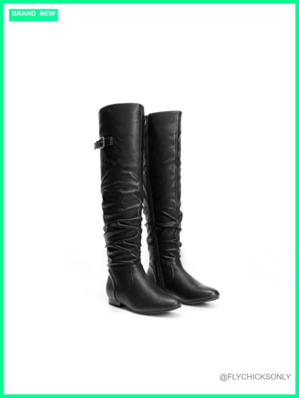 Women's Over The Knee Flat Boots Faux Leather Faux Fur Lined Slouch Thigh High